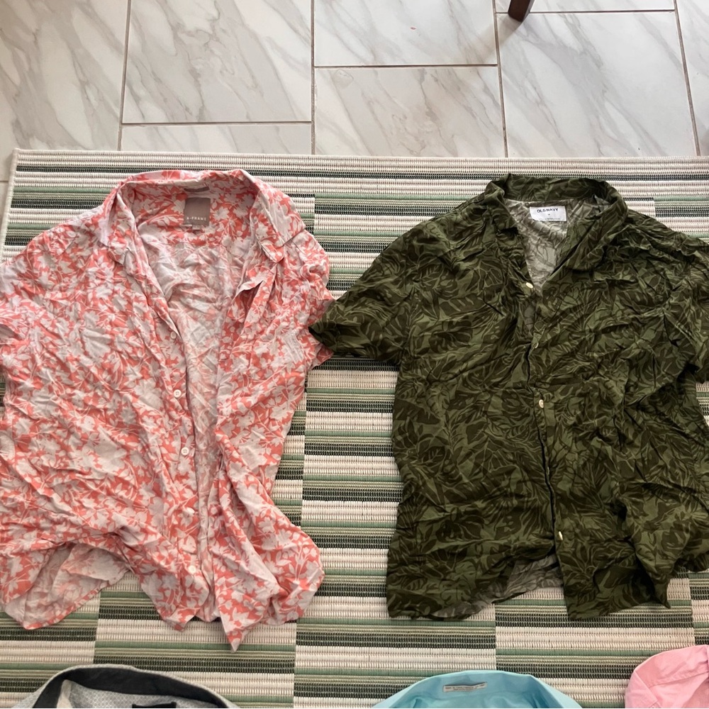 Floral and Leaf Print Button-Up Shirts